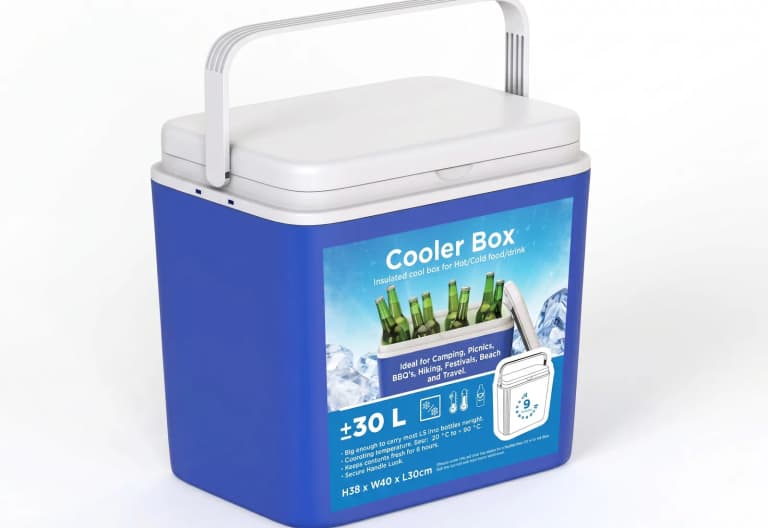 Cooler piccolo blu con coperchio bianco